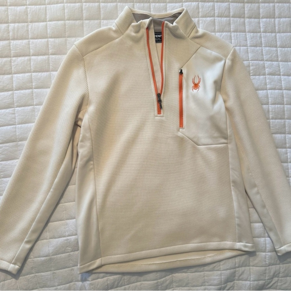 Spyder Men's Half Zip Pullover Sweatshirt Size Medium Tan With Orange Accent